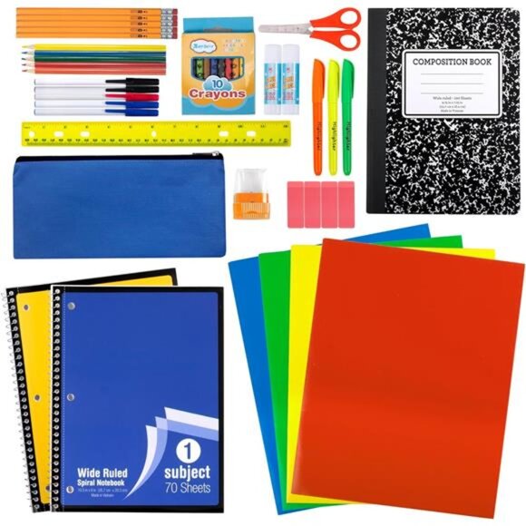 45 Pieces School Supply Kit Grades K-12 - School Essentials Notebooks Pencil Pen - Picture 1 of 2